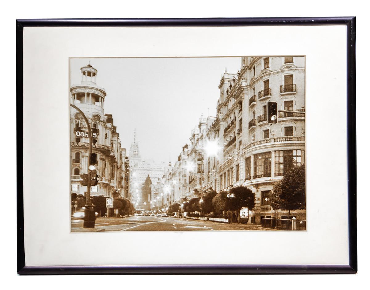 Framed Sepia Print of Parisian Boulevard Scene - Beige Landscape Photograph by Unknown