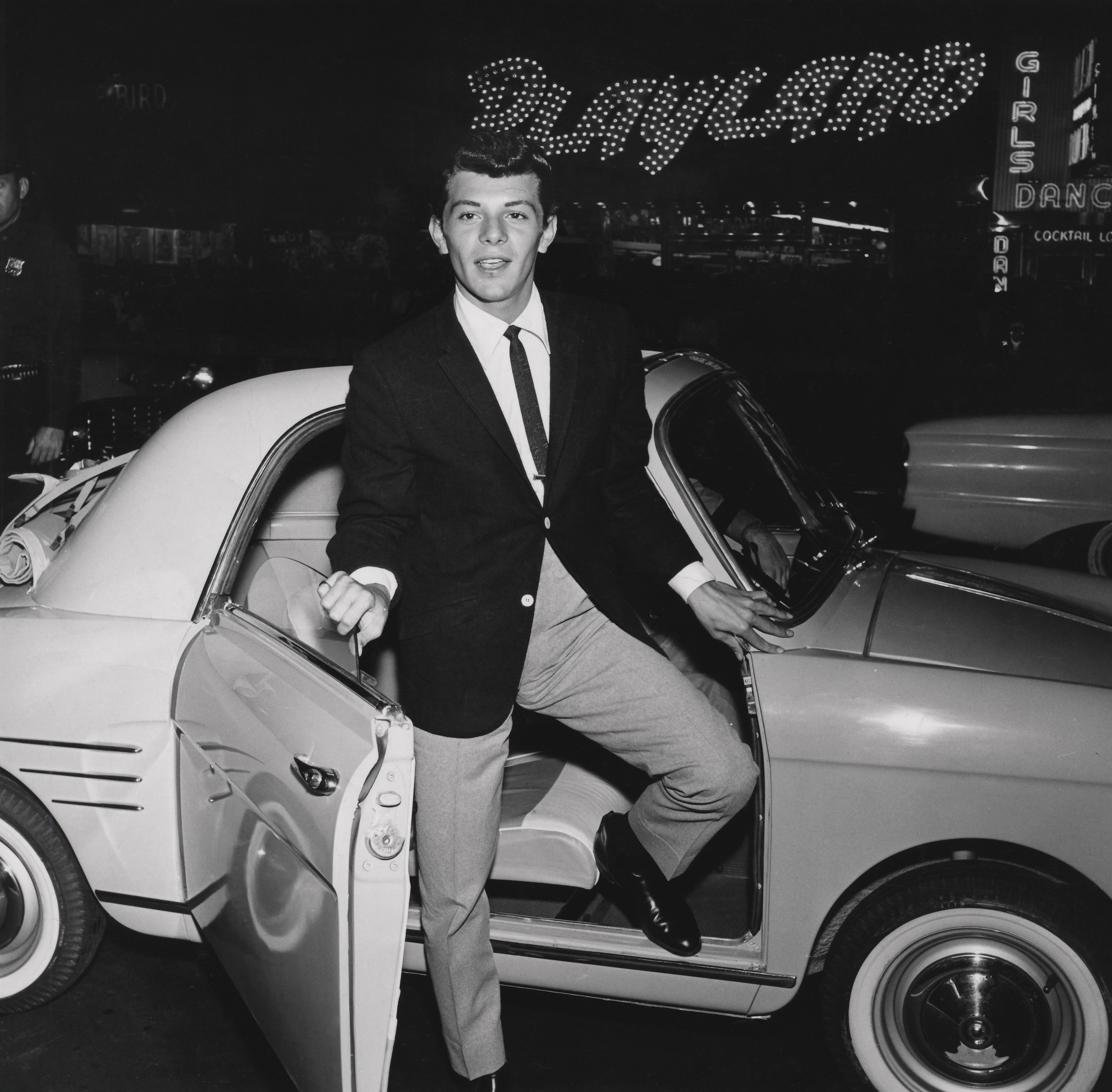 Unknown Black and White Photograph - Frankie Avalon Candid with Vintage Car Fine Art Print