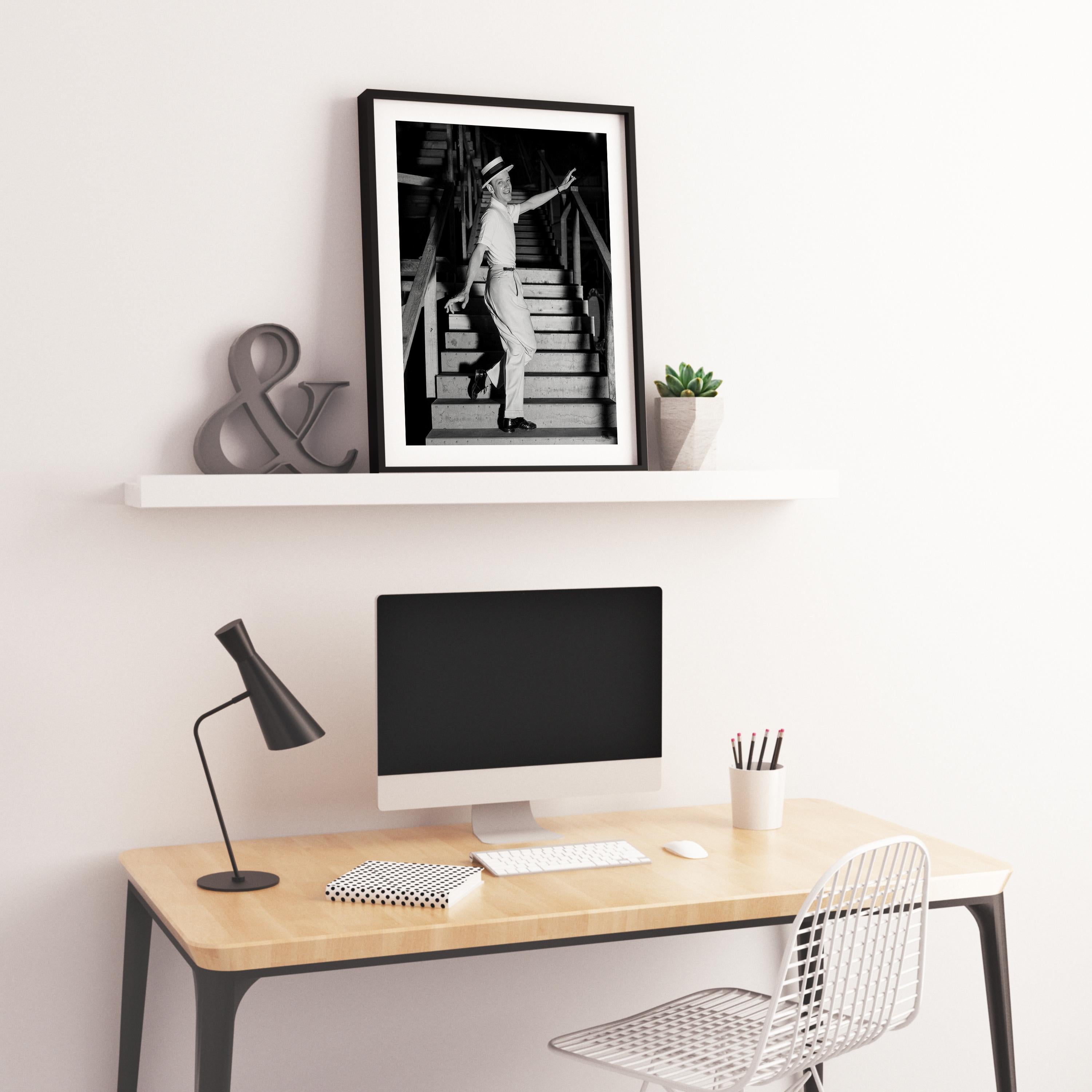 Fred Astaire Dancing on Stairs Movie Star News Fine Art Print - Black Black and White Photograph by Unknown