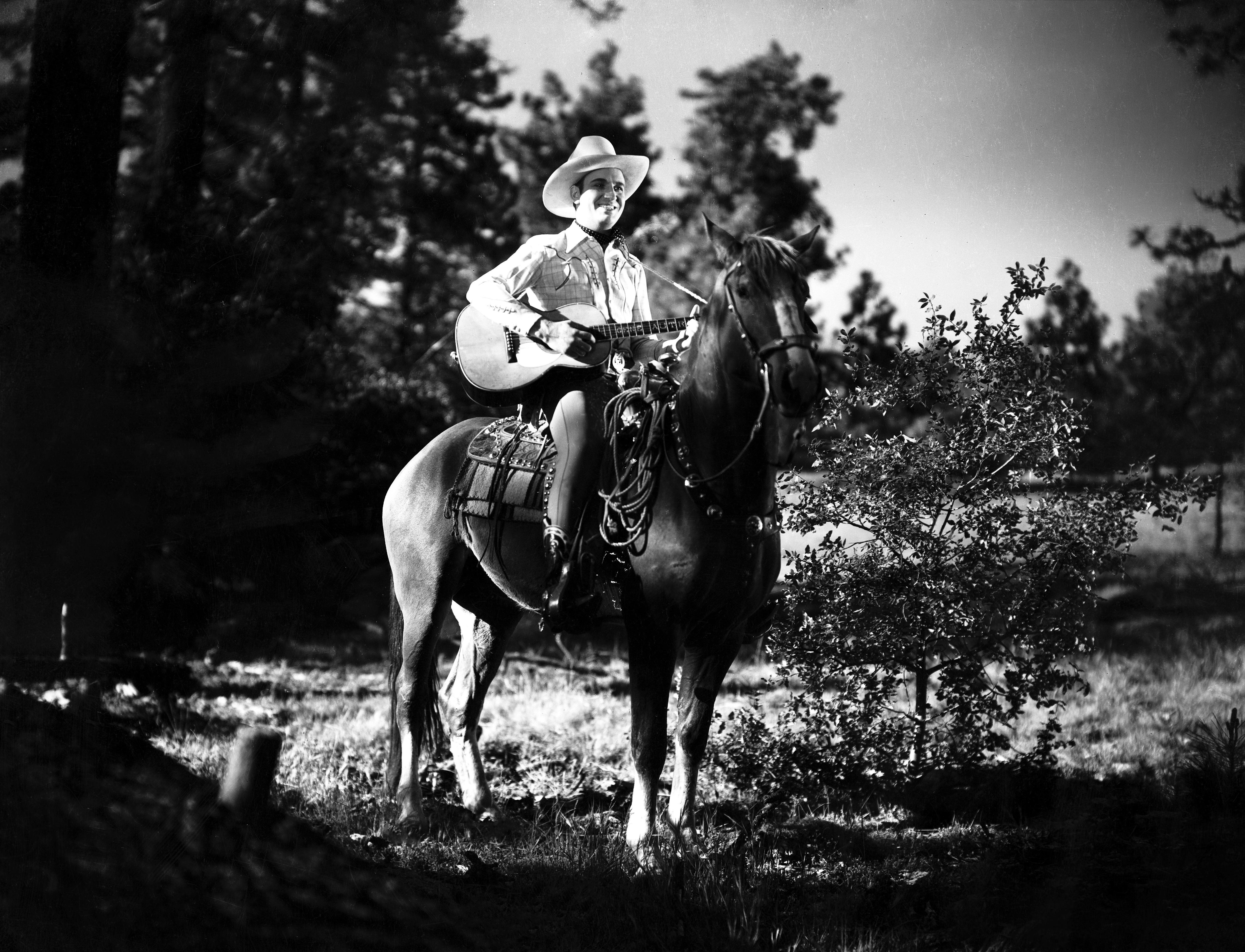 Unknown Black and White Photograph - Gene Autry Riding Horse Scenic Movie Star News Fine Art Print