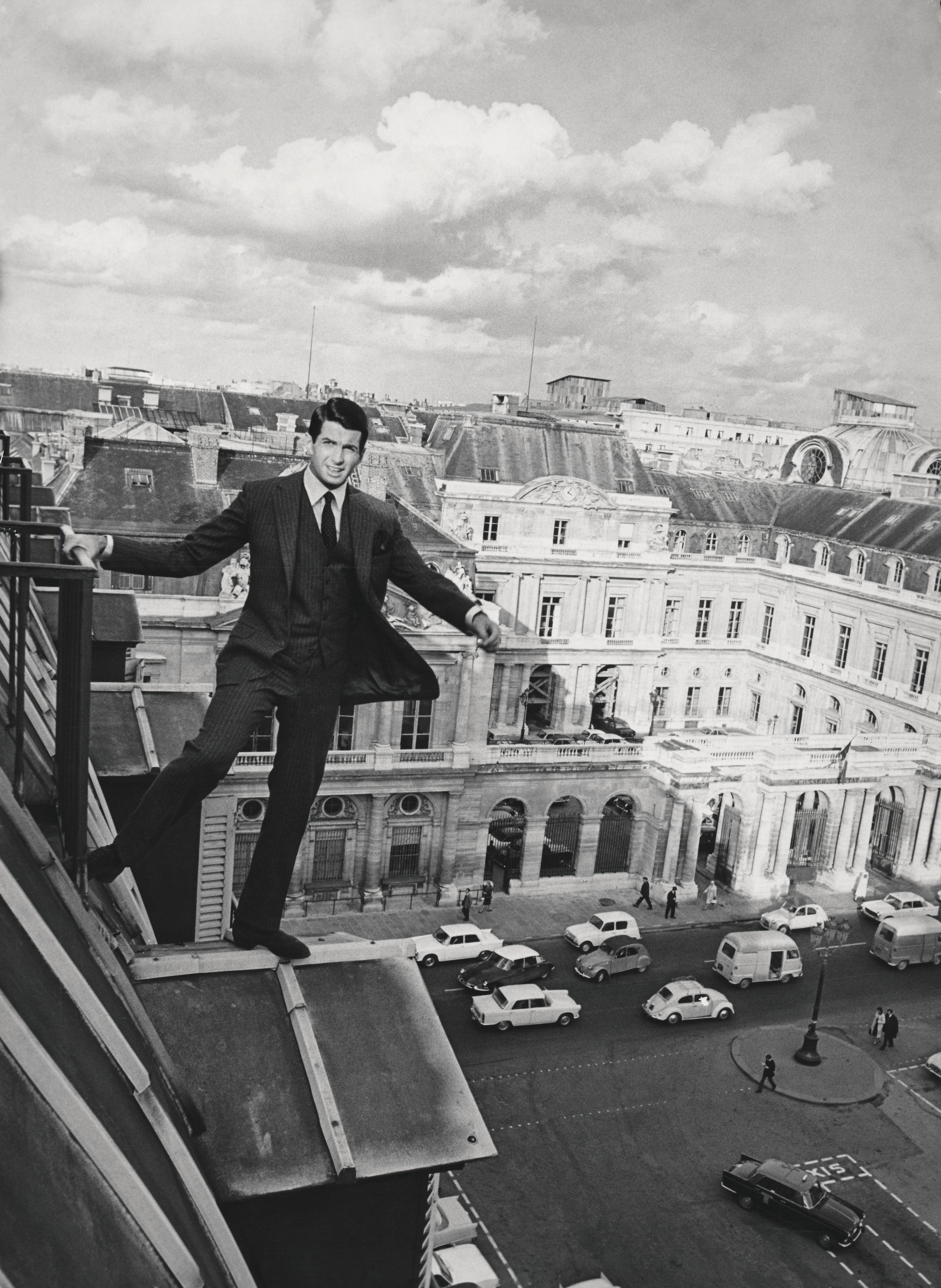 Unknown Black and White Photograph - George Hamilton on Rooftop Globe Photos Fine Art Print