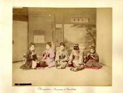 Antique Gheishas During a Feast - Ancient Hand-Colored Albumen Print 1870/1890