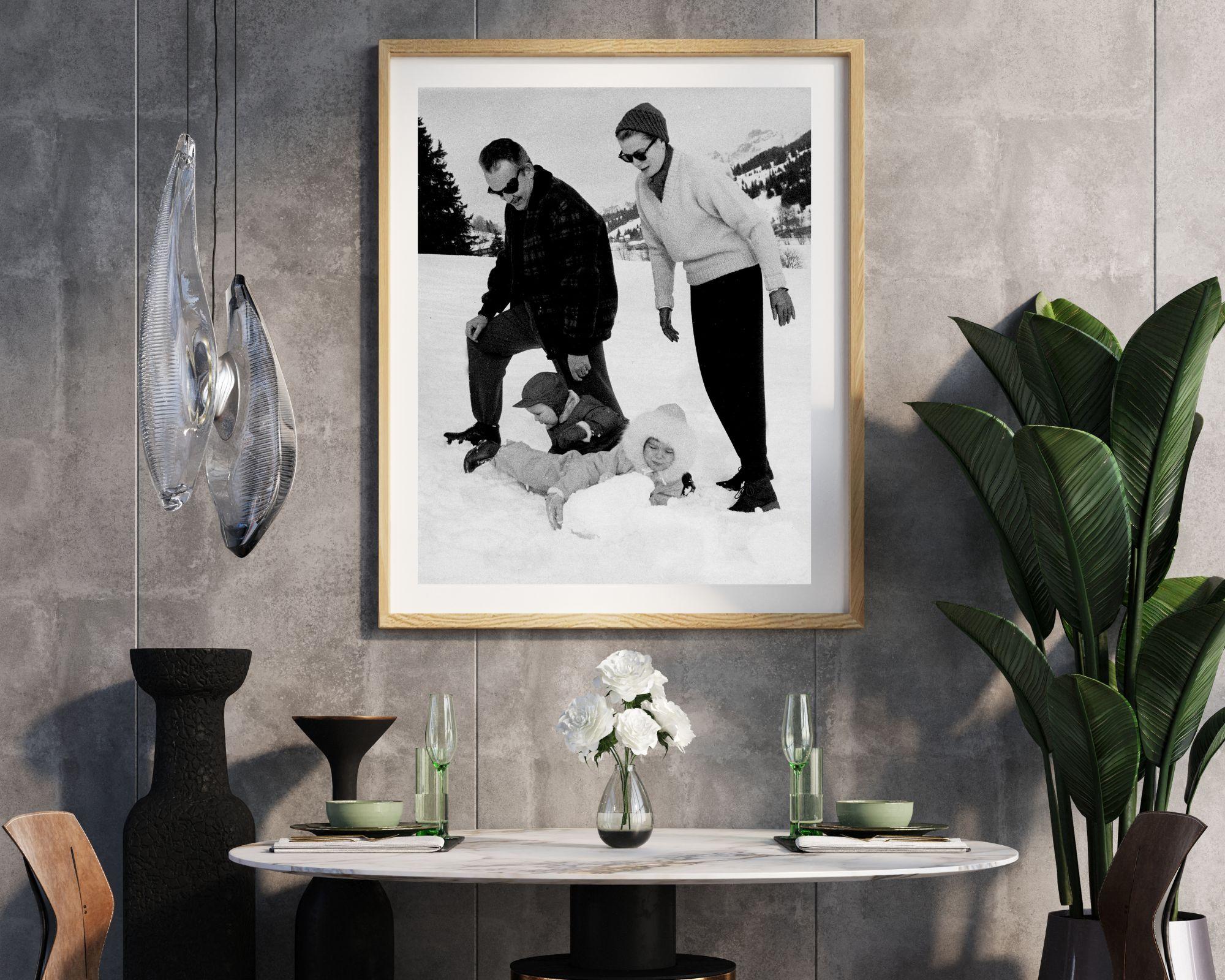 Grace Kelly, Prince Rainier, and Their Children in the Snow - Photograph by Unknown