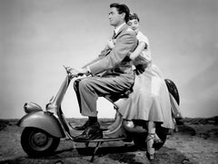 Vintage Gregory Peck and Audrey Hepburn on Moped Globe Photos Fine Art Print