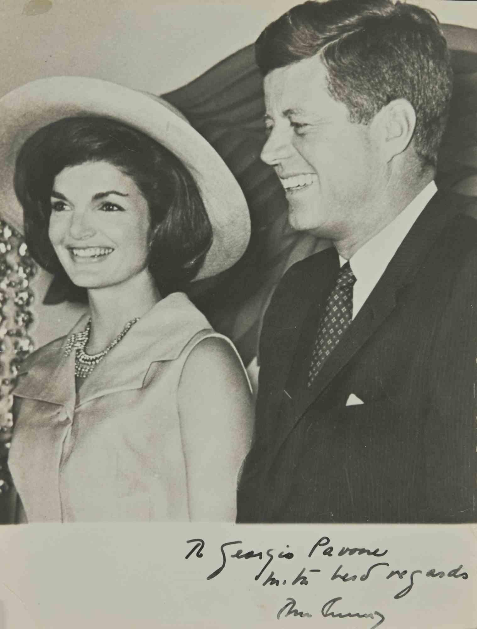 Unknown Figurative Photograph - Hand Signed Photo of President John Fitzgerald Kennedy and Jacqueline Bouvier