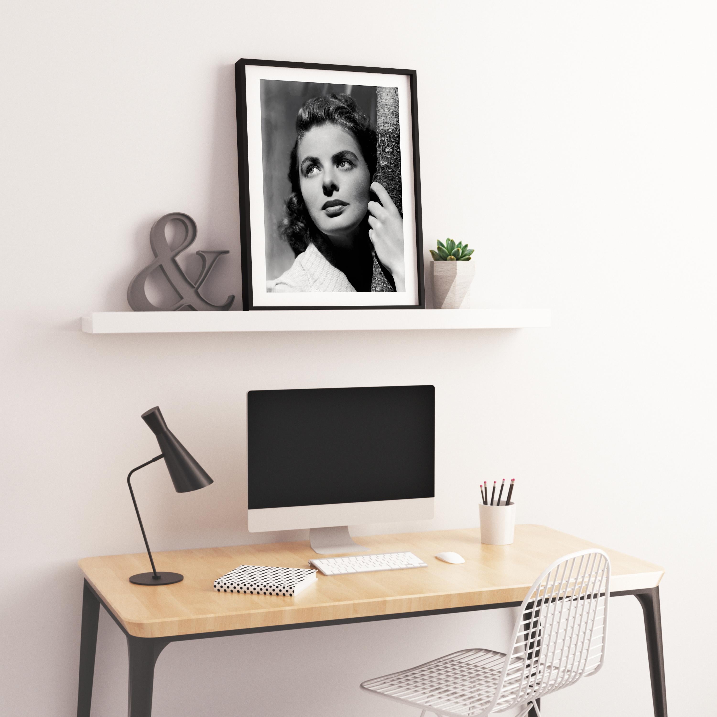 Ingrid Bergman Glamour Portrait Looking Up Globe Photos Fine Art Print - Black Black and White Photograph by Unknown