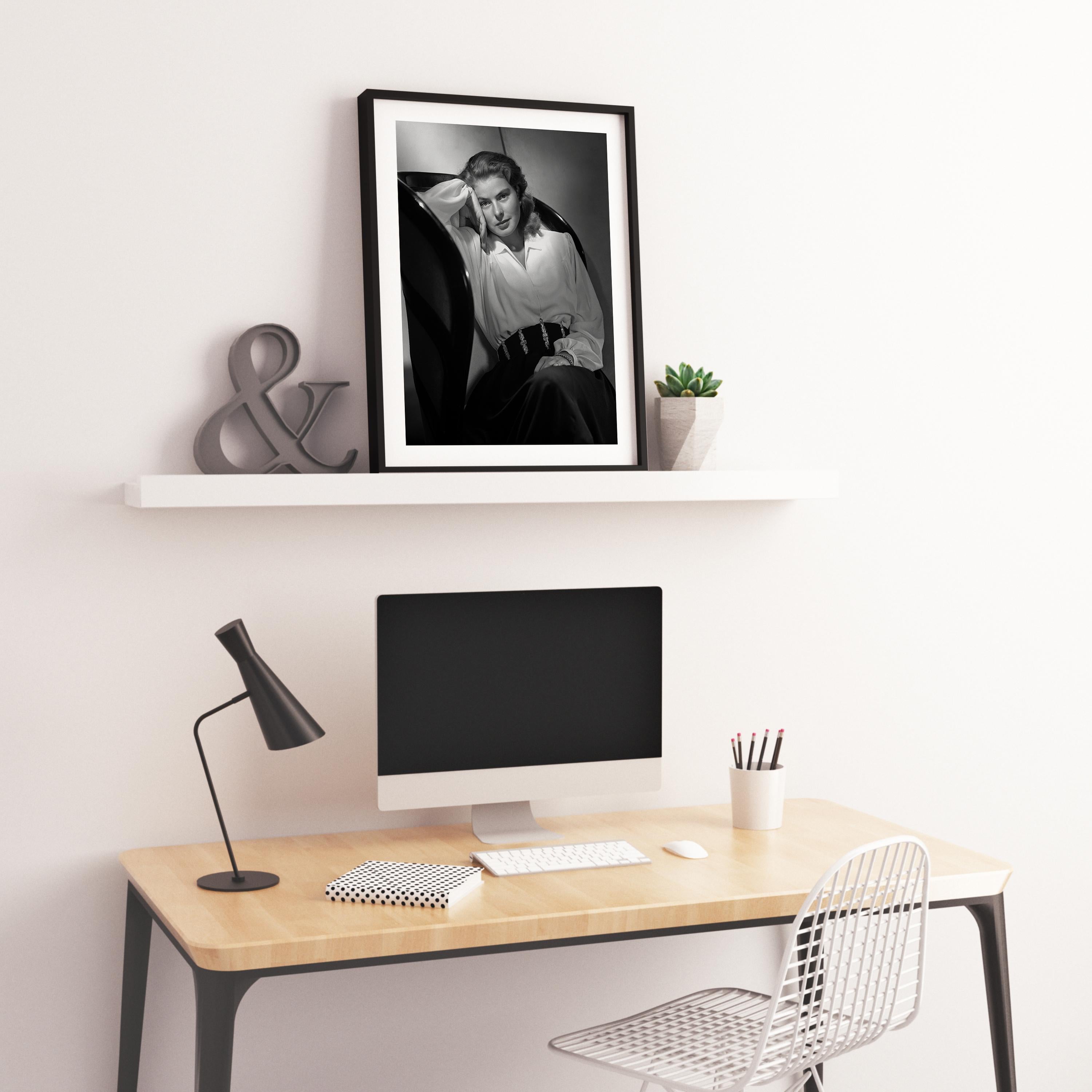 Ingrid Bergman Leaning in Chair Movie Star News Fine Art Print - Black Black and White Photograph by Unknown