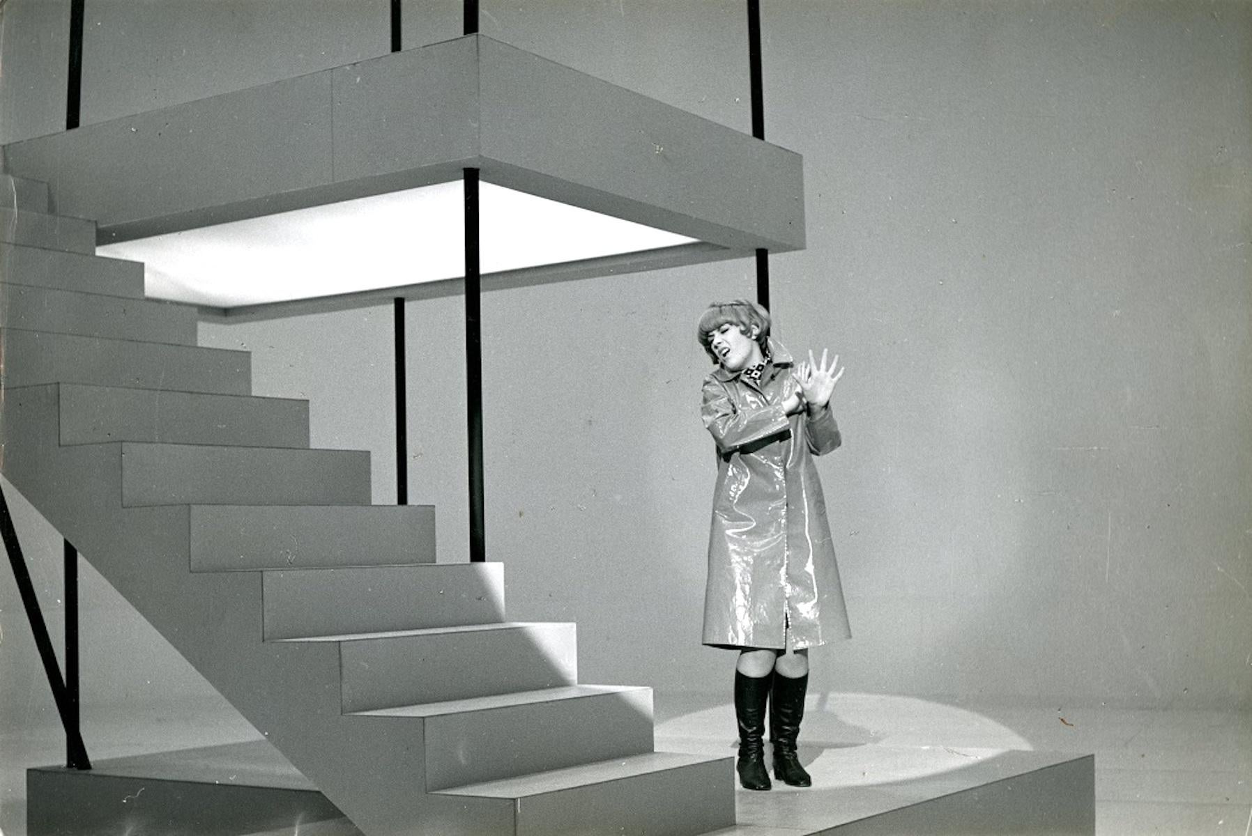 Unknown Portrait Photograph - Italian Singer Caterina Caselli During a Videoclip - Vintage B/w Photo - 1960s