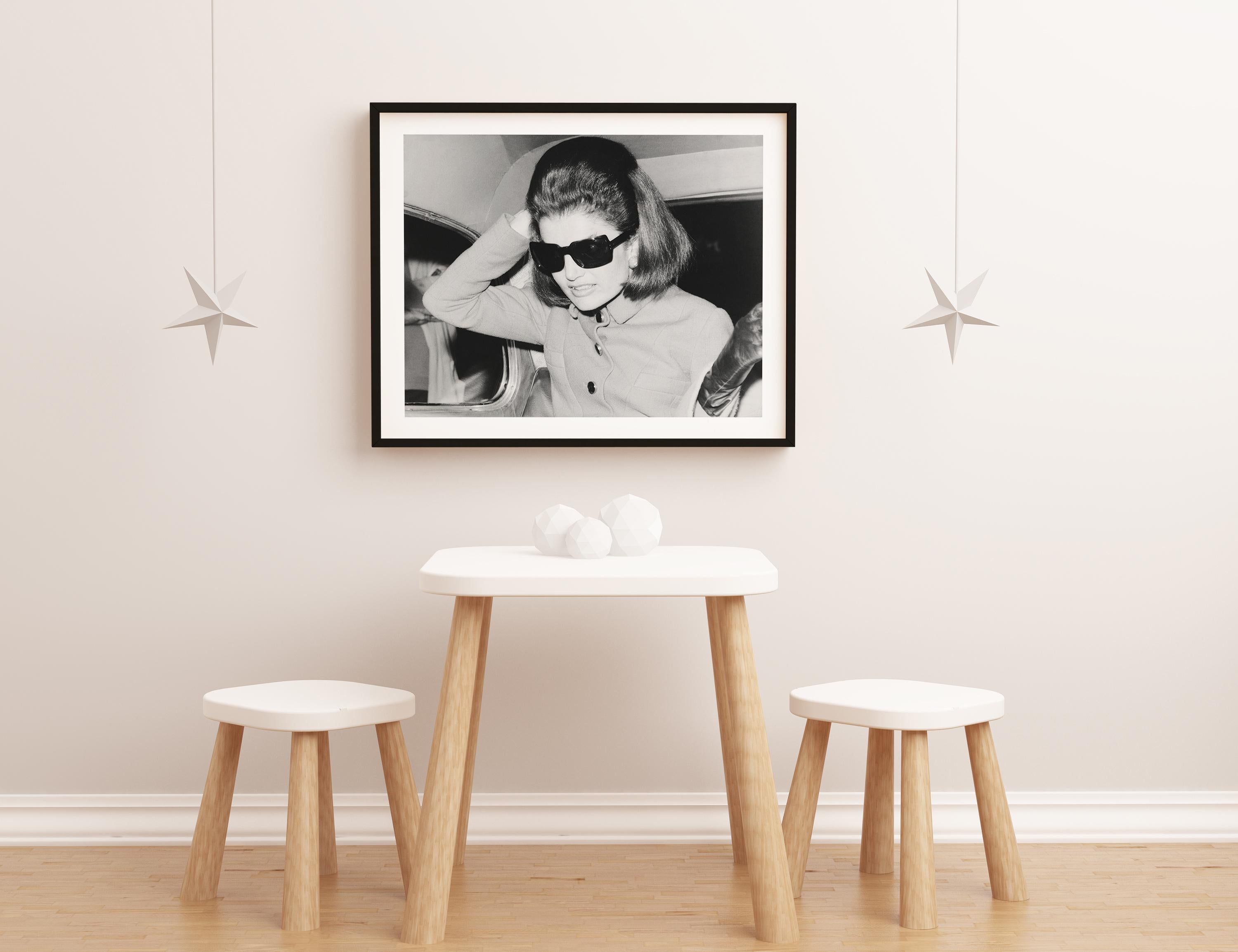 Jackie Kennedy: Sunglasses at Night Globe Photos Fine Art Print - Gray Portrait Photograph by Unknown