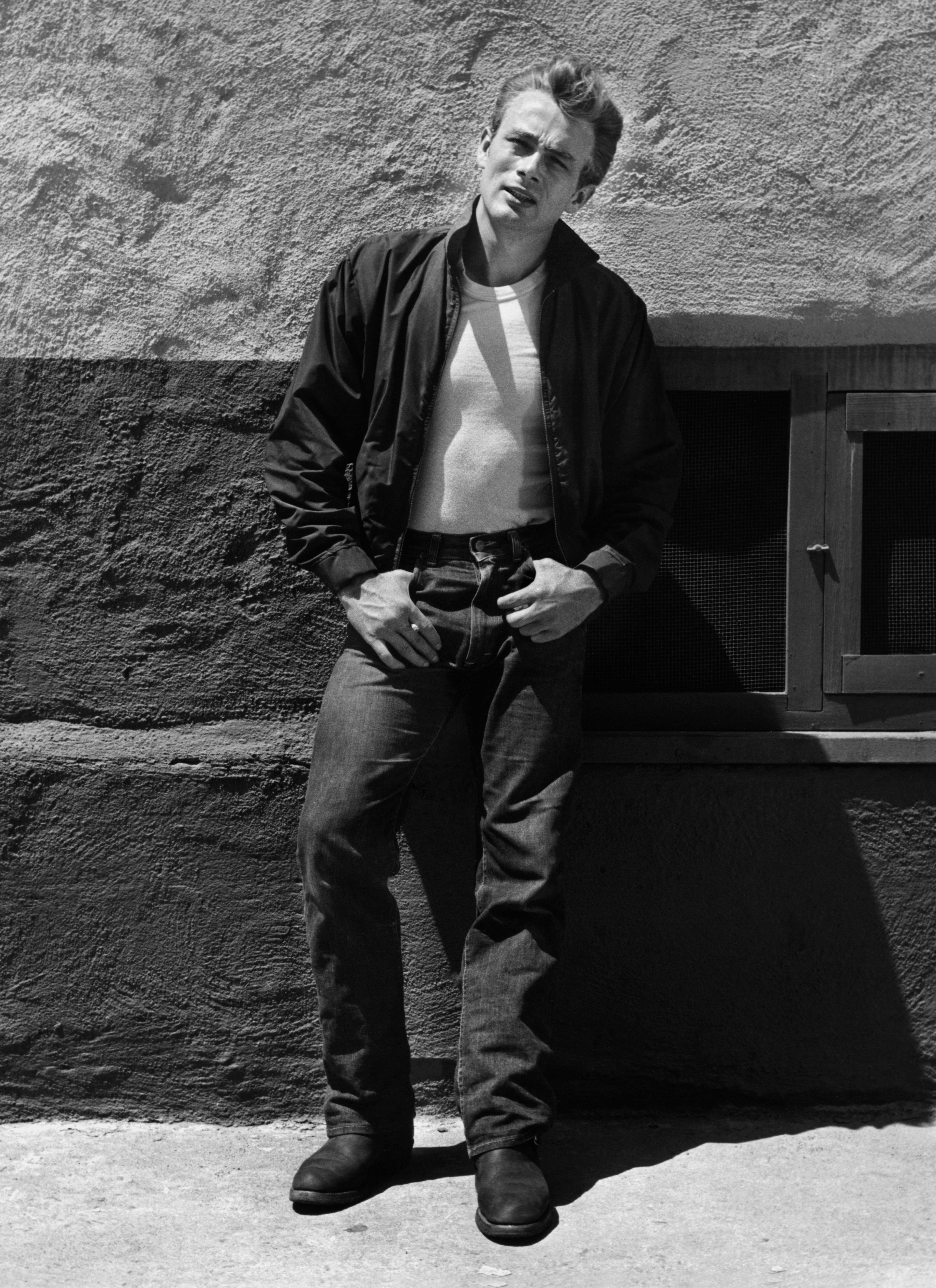 Unknown Portrait Photograph - James Dean Leaning in Rebel Without a Cause Globe Photos Fine Art Print