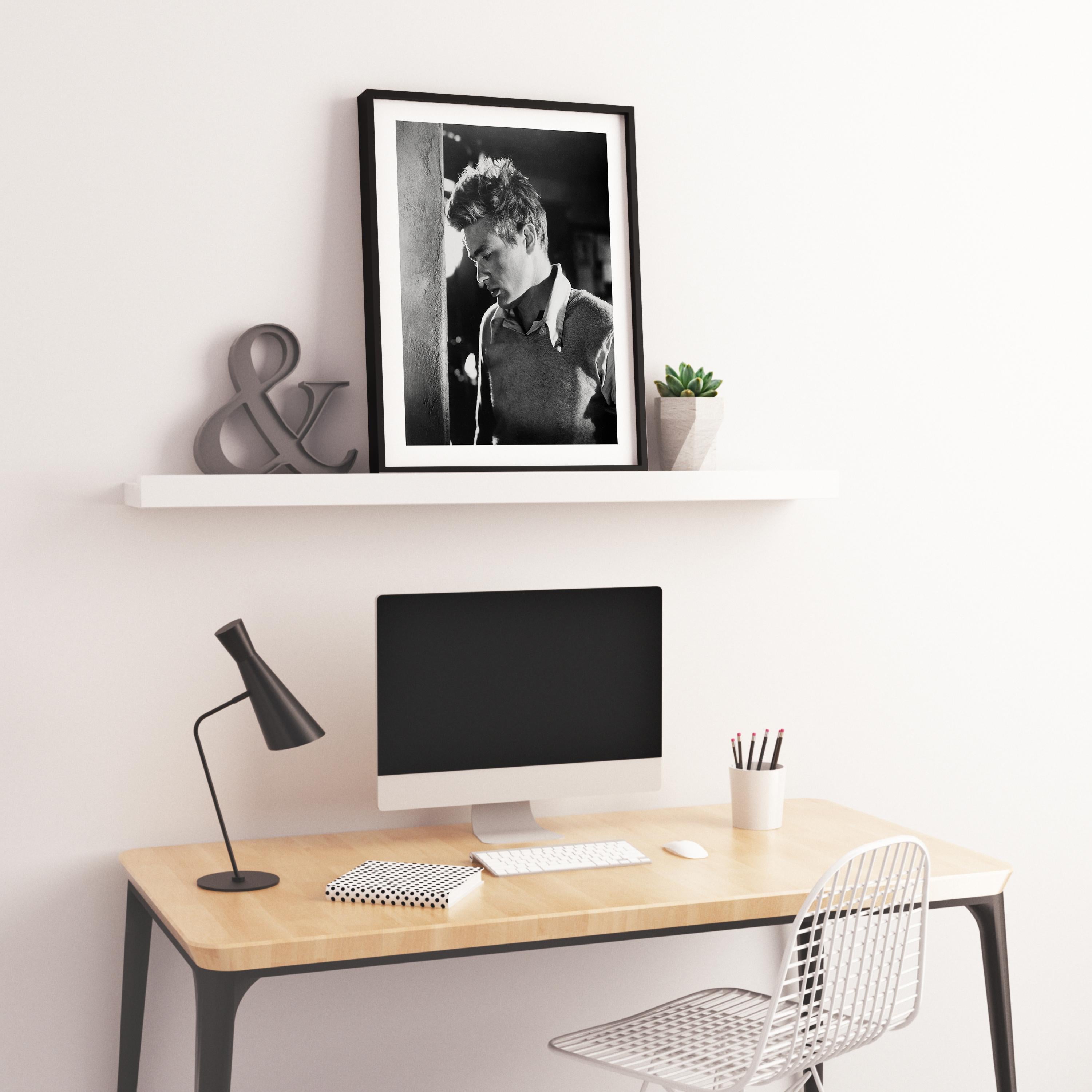 James Dean On the Set of Rebel Without a Cause Globe Photos Fine Art Print - Black Portrait Photograph by Unknown