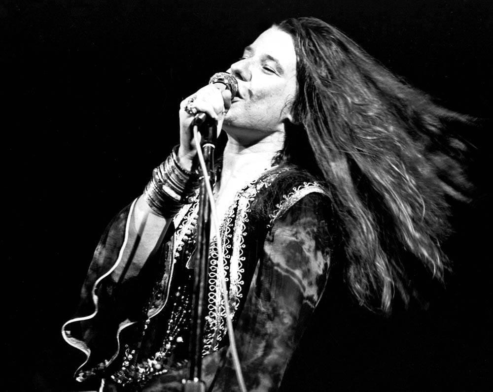 Unknown Black and White Photograph - Janis Joplin Live at Woodstock Globe Photos Fine Art Print