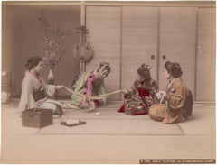 Antique Japan, Girls Playing on Konkonchiki Game, original photograph