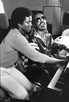 Jermaine Jackson with Stevie Wonder at the Piano Used Original Photograph
