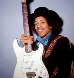 Jimi Hendrix Candid and Smiling with Guitar Globe Photos Fine Art Print