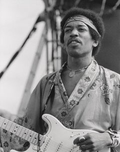Jimi Hendrix: The Rock God with His Guitar Globe Photos Fine Art Print