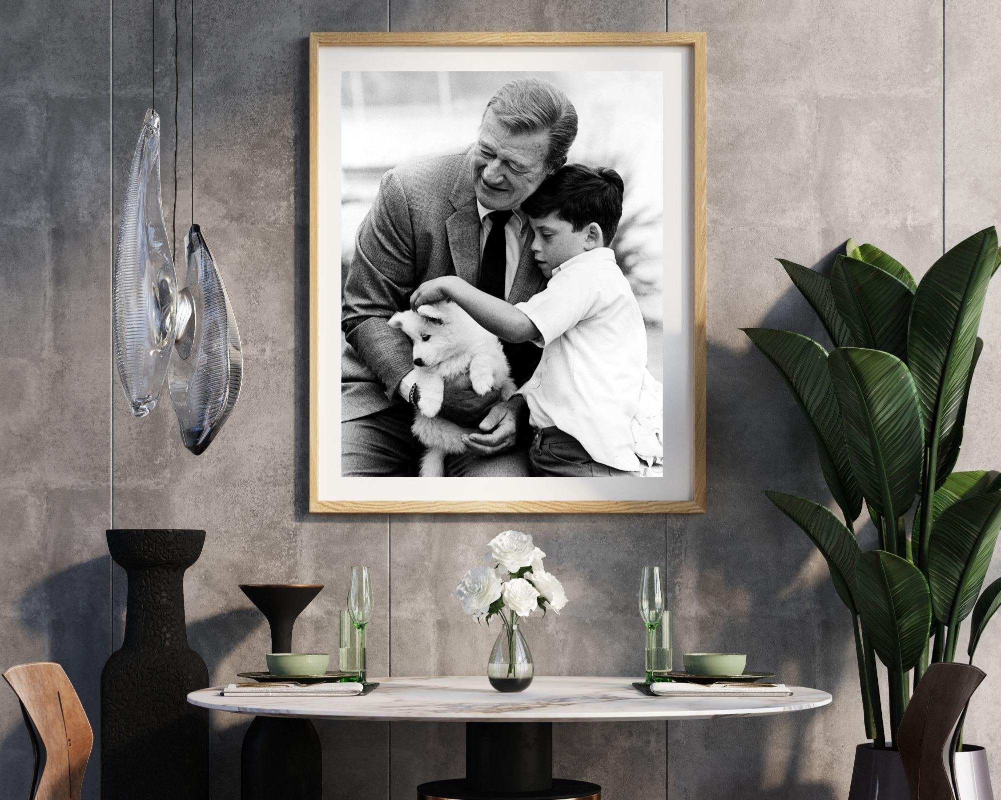 John and Ethan Wayne with Puppy - Photograph by Unknown