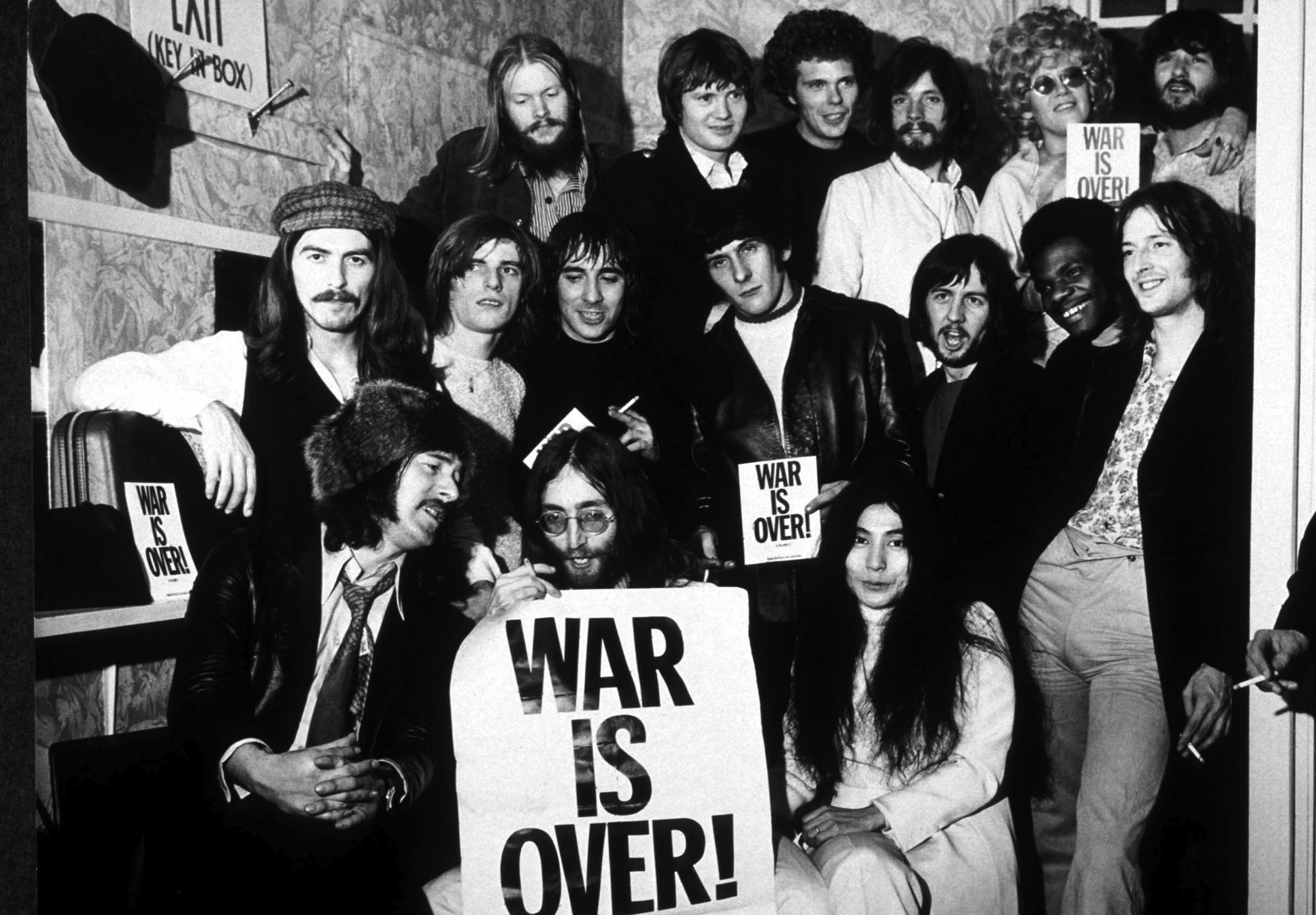 Unknown Black and White Photograph - John Lennon Group "War is Over" Fine Art Print