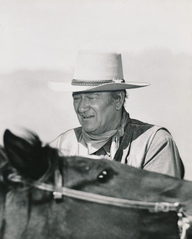 Unknown Black and White Photograph - John Wayne Outdoors with Horse Fine Art Print