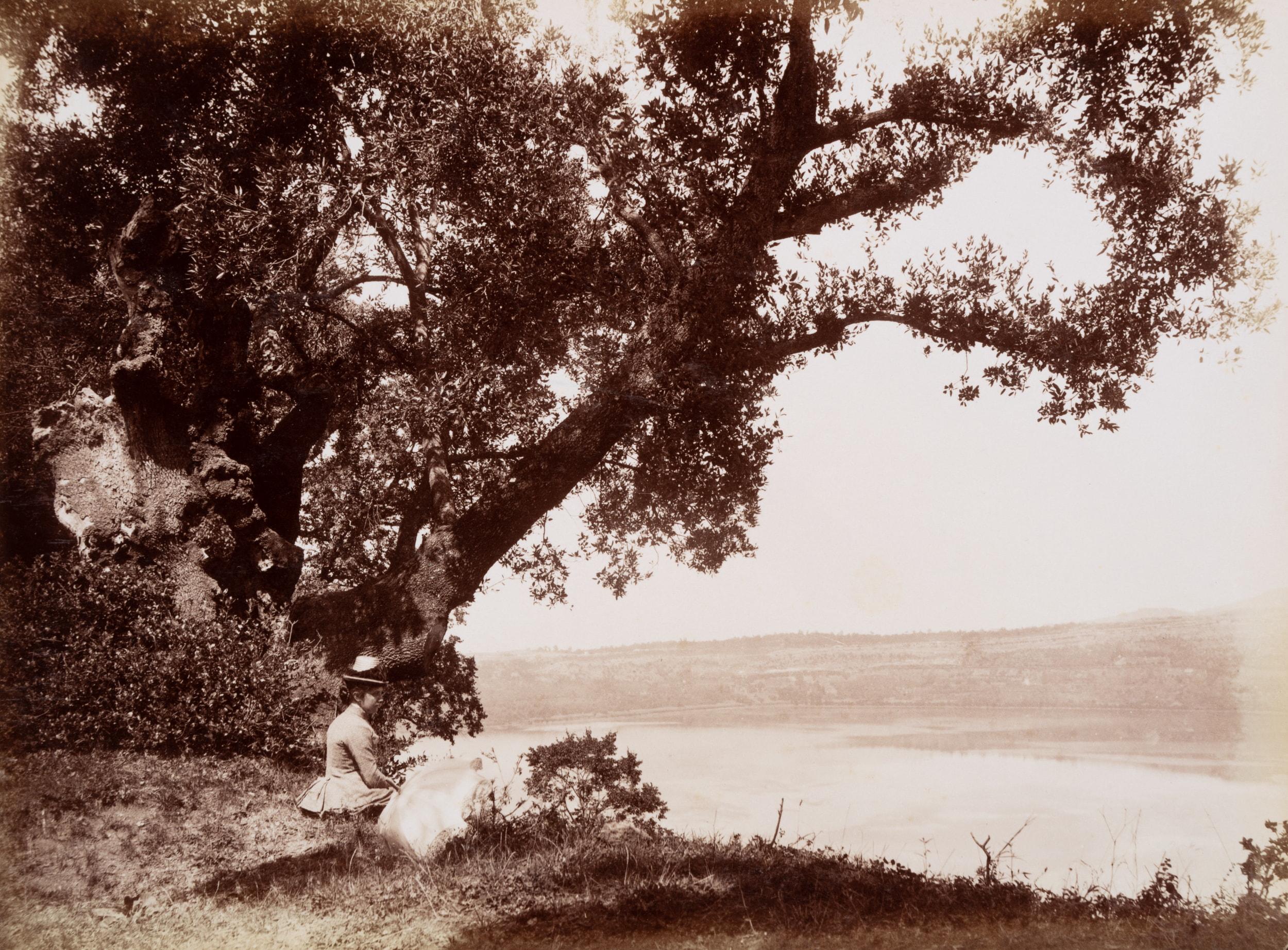 Landscape Photograph Domenico Anderson - Femme au lac d'Albano avec parasol
