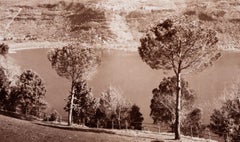 Lake Nemi with pine trees on the shore