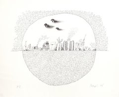 Landschaft – Original Lithographie auf Papier – 1970er Jahre