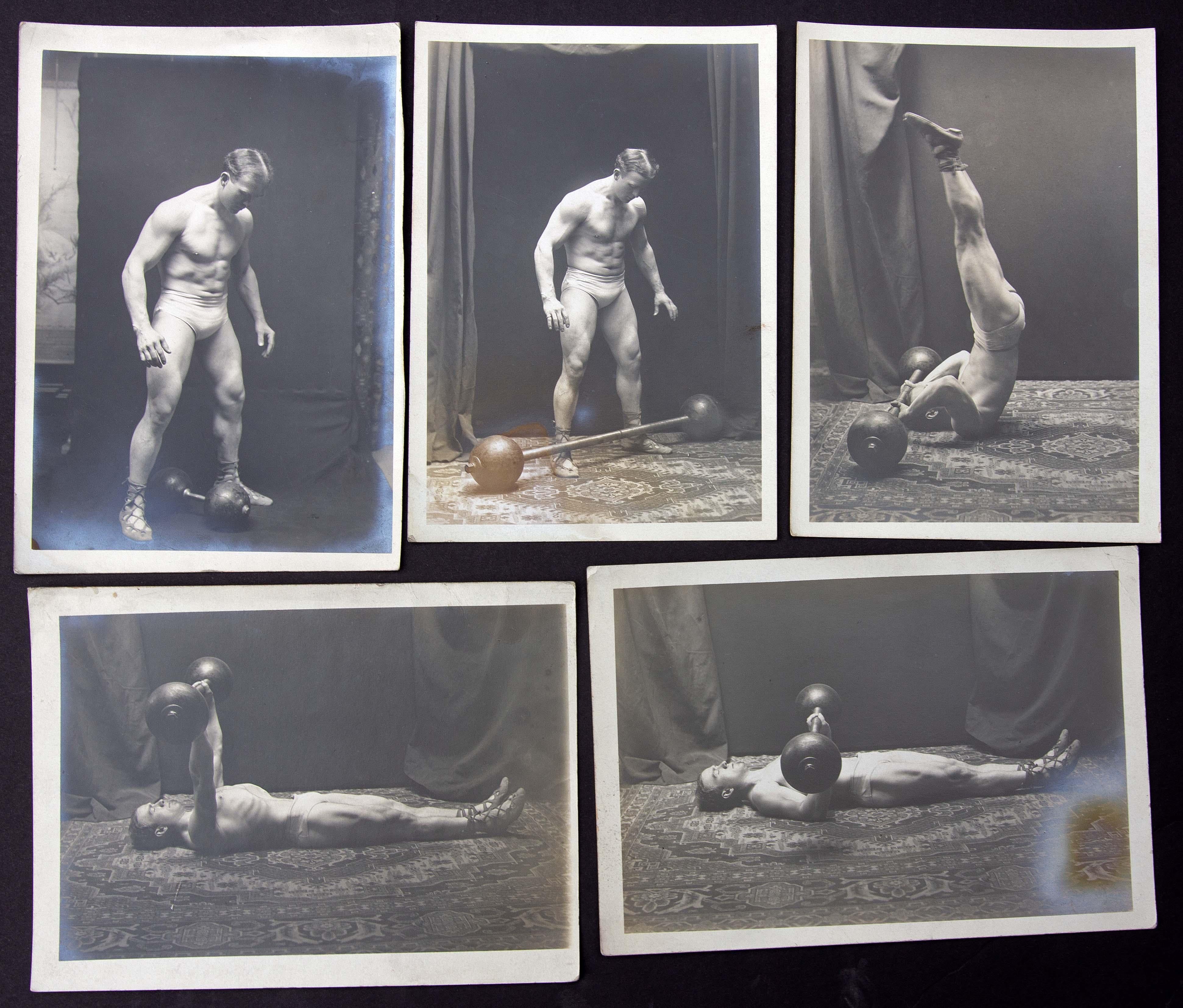 Large Collection of 27 Strongman Photographs Circa 1920 Bodybuilder For Sale 5