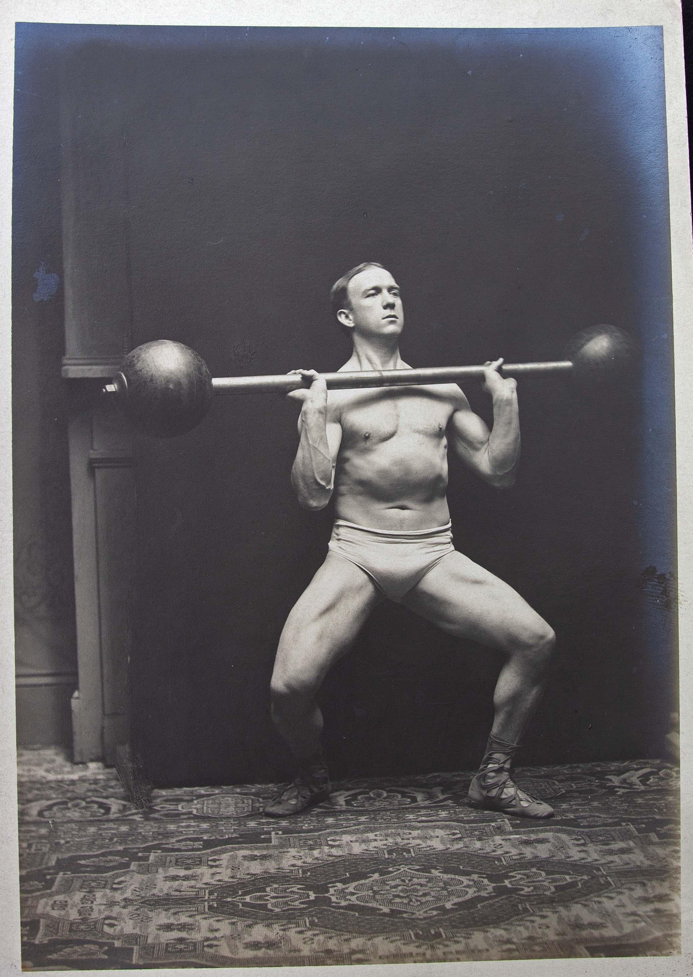 Large Collection of 27 Strongman Photographs Circa 1920 Bodybuilder - Black Nude Photograph by Unknown