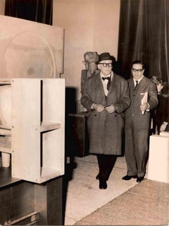 Le Corbusier during an Exhibition at Palazzo Strozzi - Vintage B/W photo - 1950s