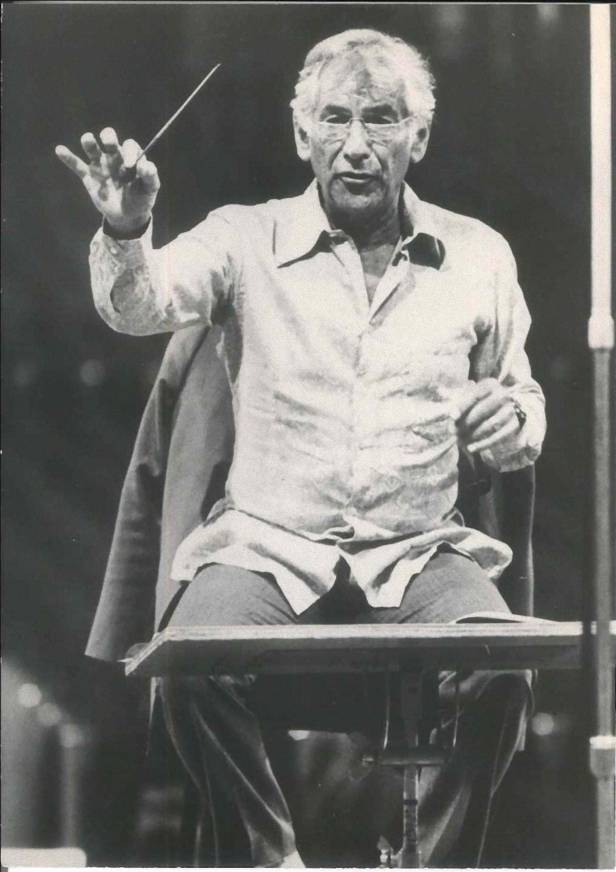 Unknown Figurative Photograph - Leonard Bernstein Conducting - Vintage B/W Photograph - 1970s