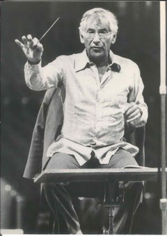 Leonard Bernstein Conducting - Vintage B/W Photograph - 1970s