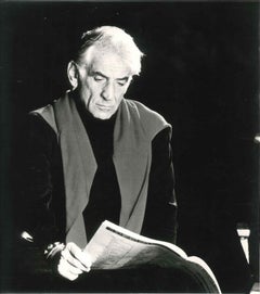 Leonard Bernstein Reading - Vintage B/W Photograph - 1970s