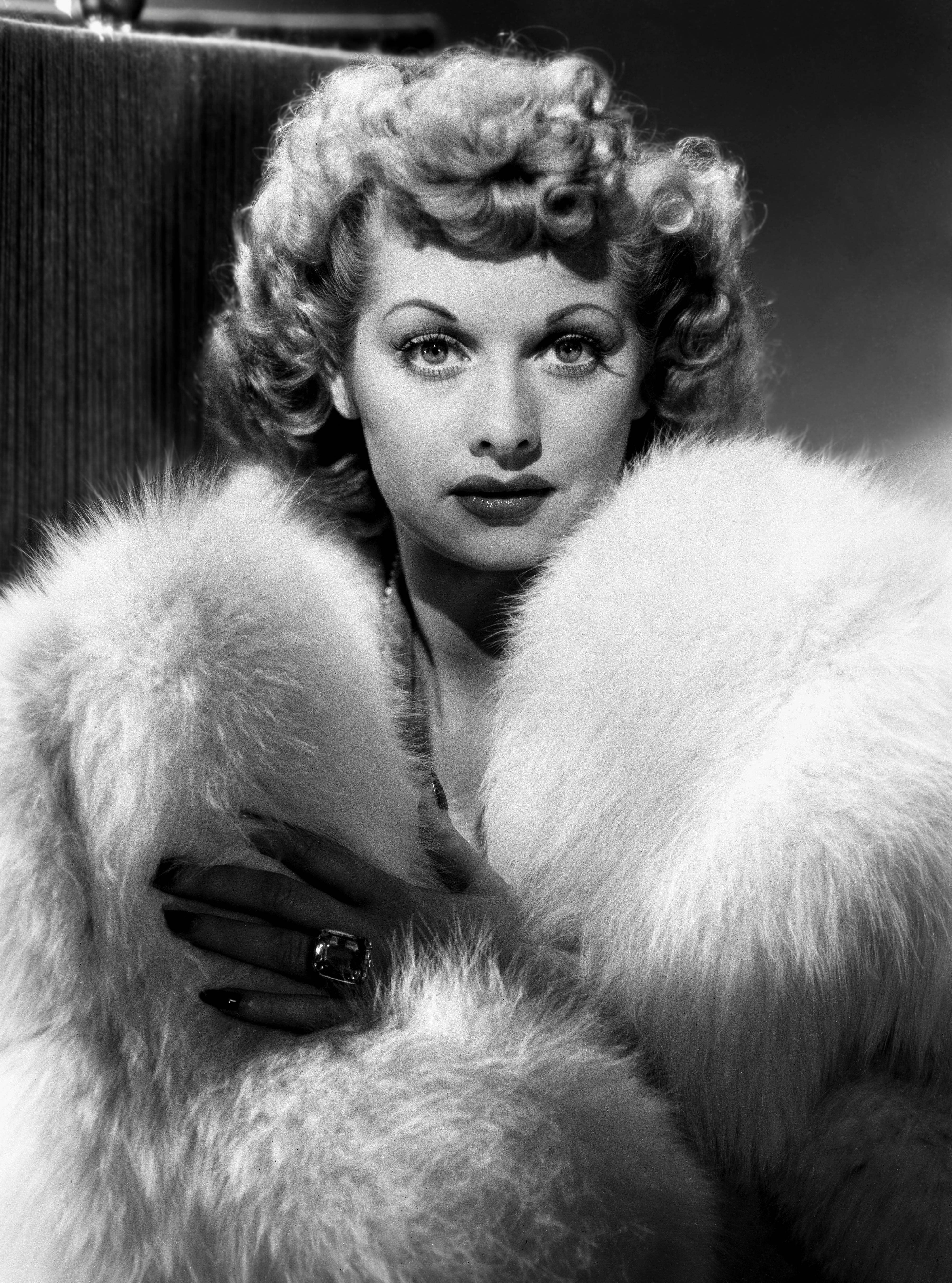 Unknown Black and White Photograph - Lucille Ball Portrait in Fur Movie Star News Fine Art Print