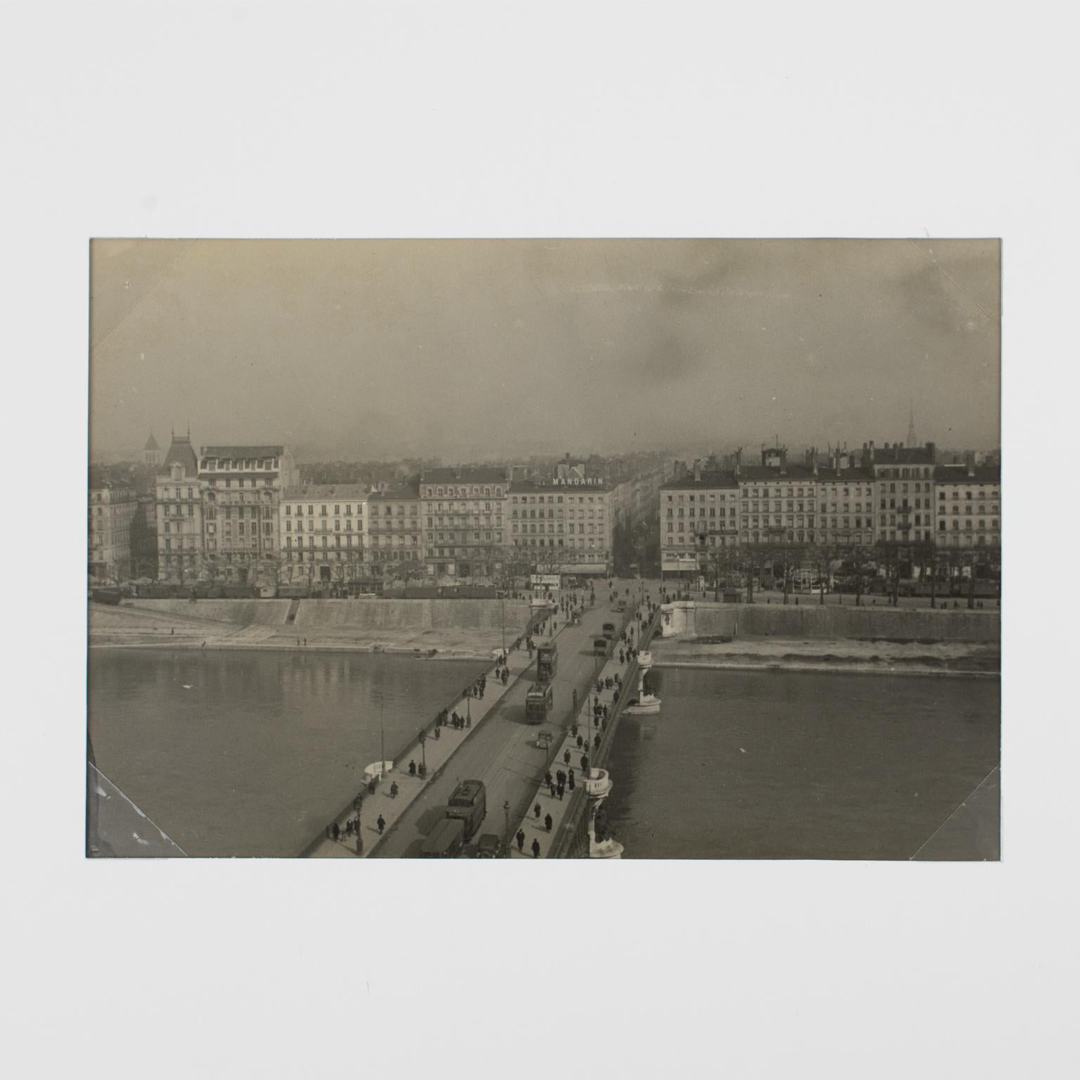 Lyon, France the Rhone River 1927 - Silver Gelatin Black and White Photography - Gray Landscape Photograph by Unknown