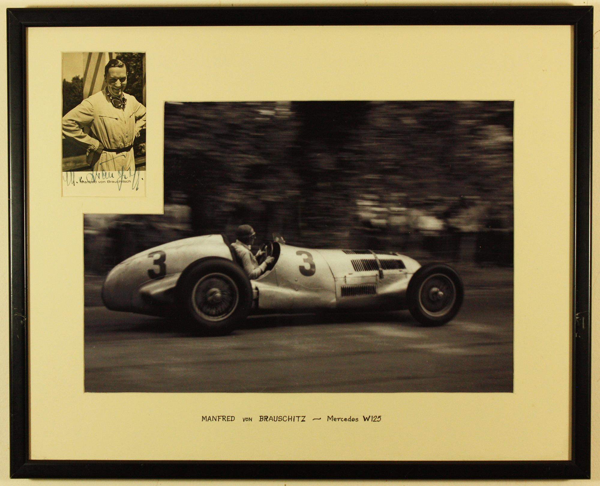 Unknown Black and White Photograph - Manfred Von Brauschitz 1937 Donington Grand Prix, with inset signed Photo