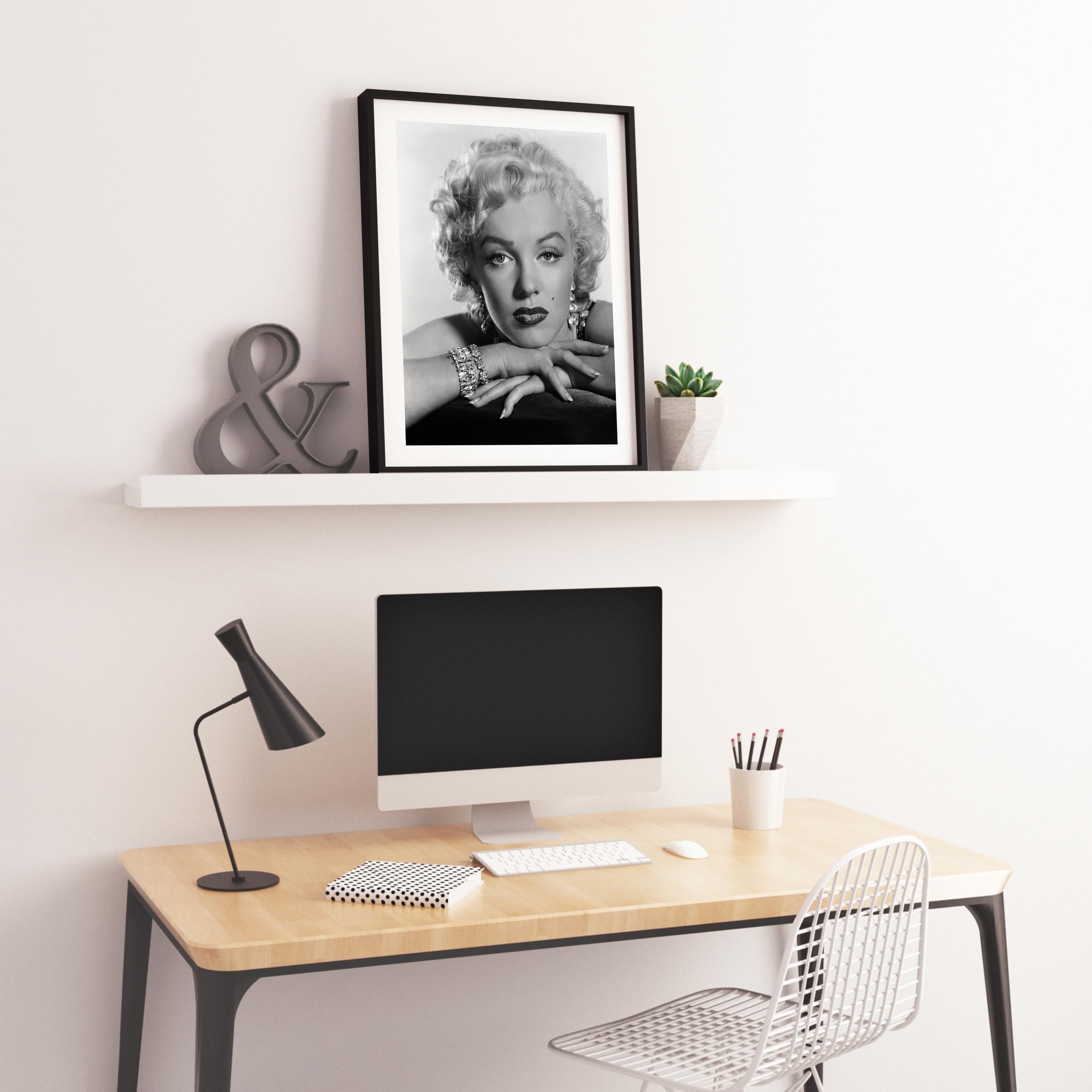 Marilyn Monroe Exceptional Glamour in the Studio Globe Photos Fine Art Print - Gray Portrait Photograph by Unknown