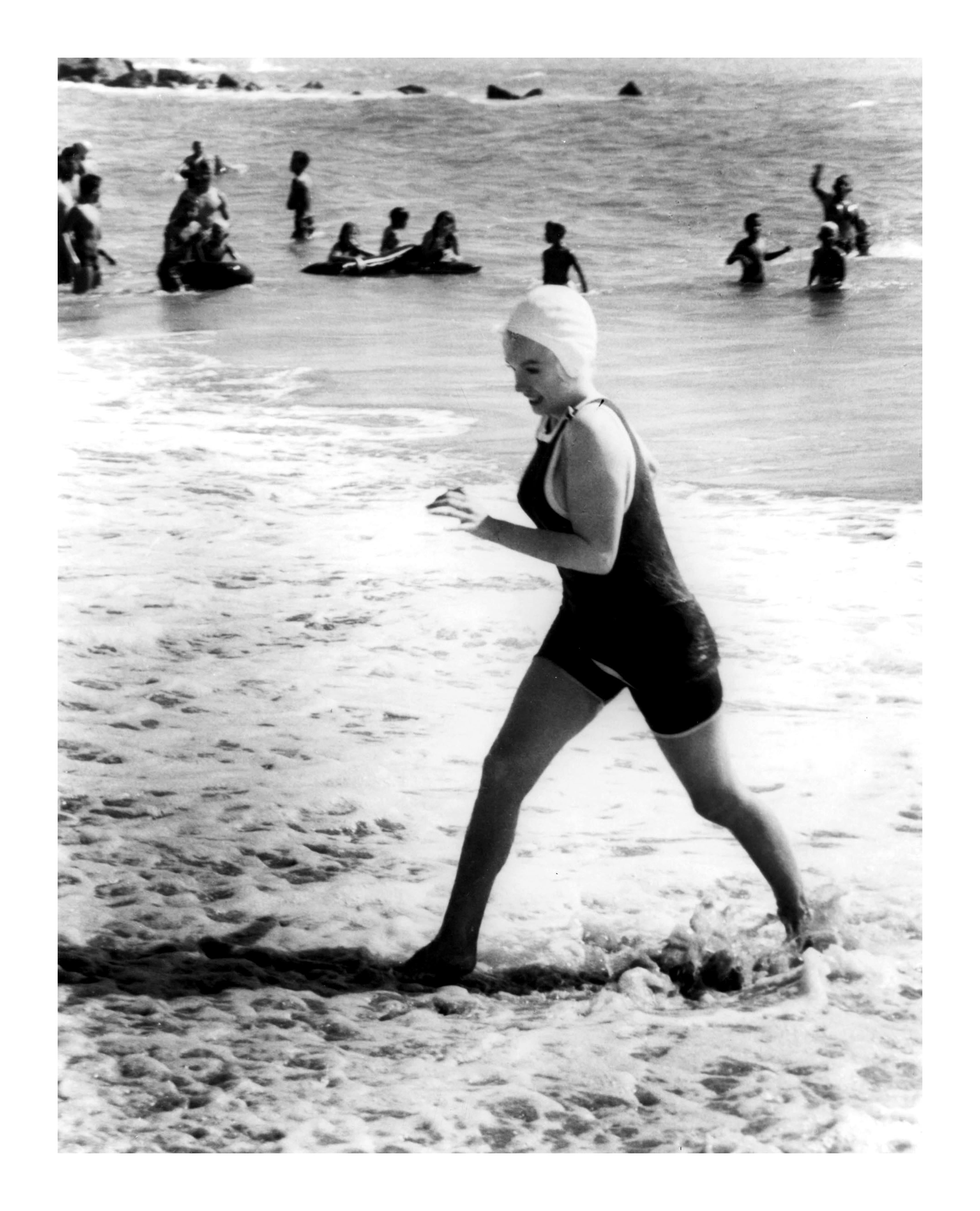 Marilyn Monroe on Beach for Some Like It Hot - Contemporary Photograph by Unknown
