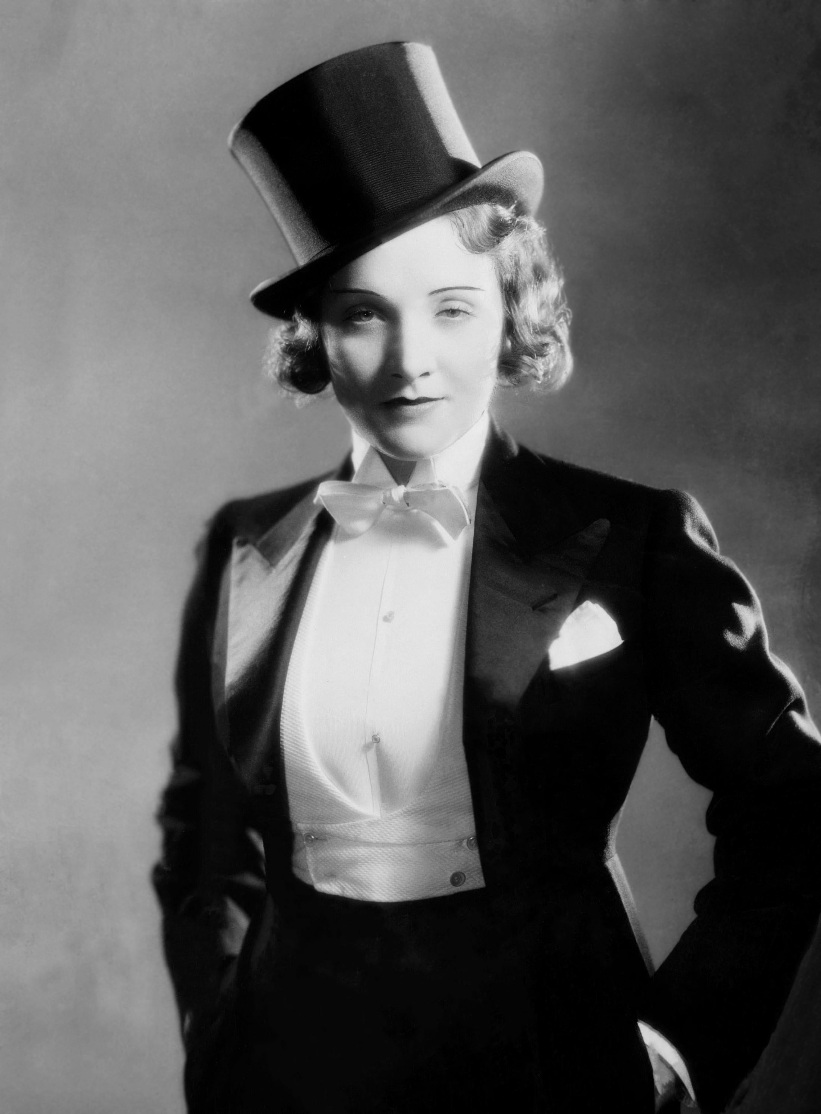 Unknown Portrait Photograph - Marlene Dietrich in Suit for "Morocco" II Globe Photos Fine Art Print
