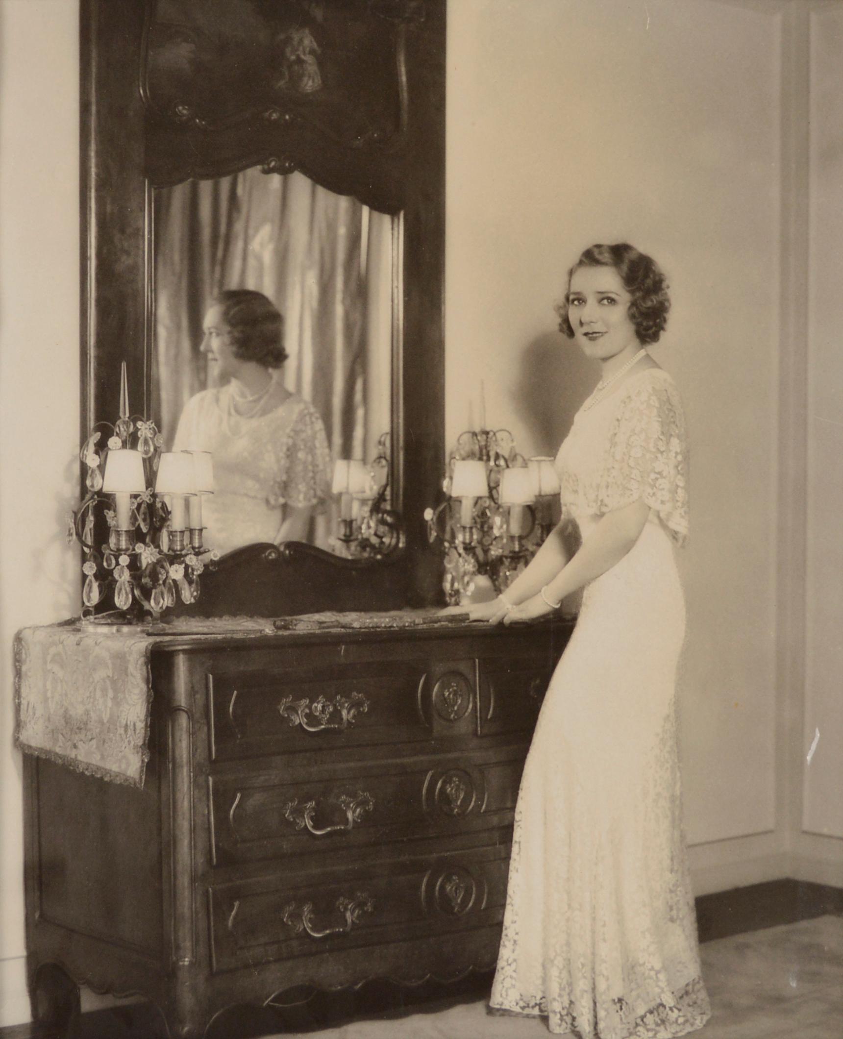 Mary Pickford Standing by a Mirrored Dresser - B&W Photo - Photograph by Unknown