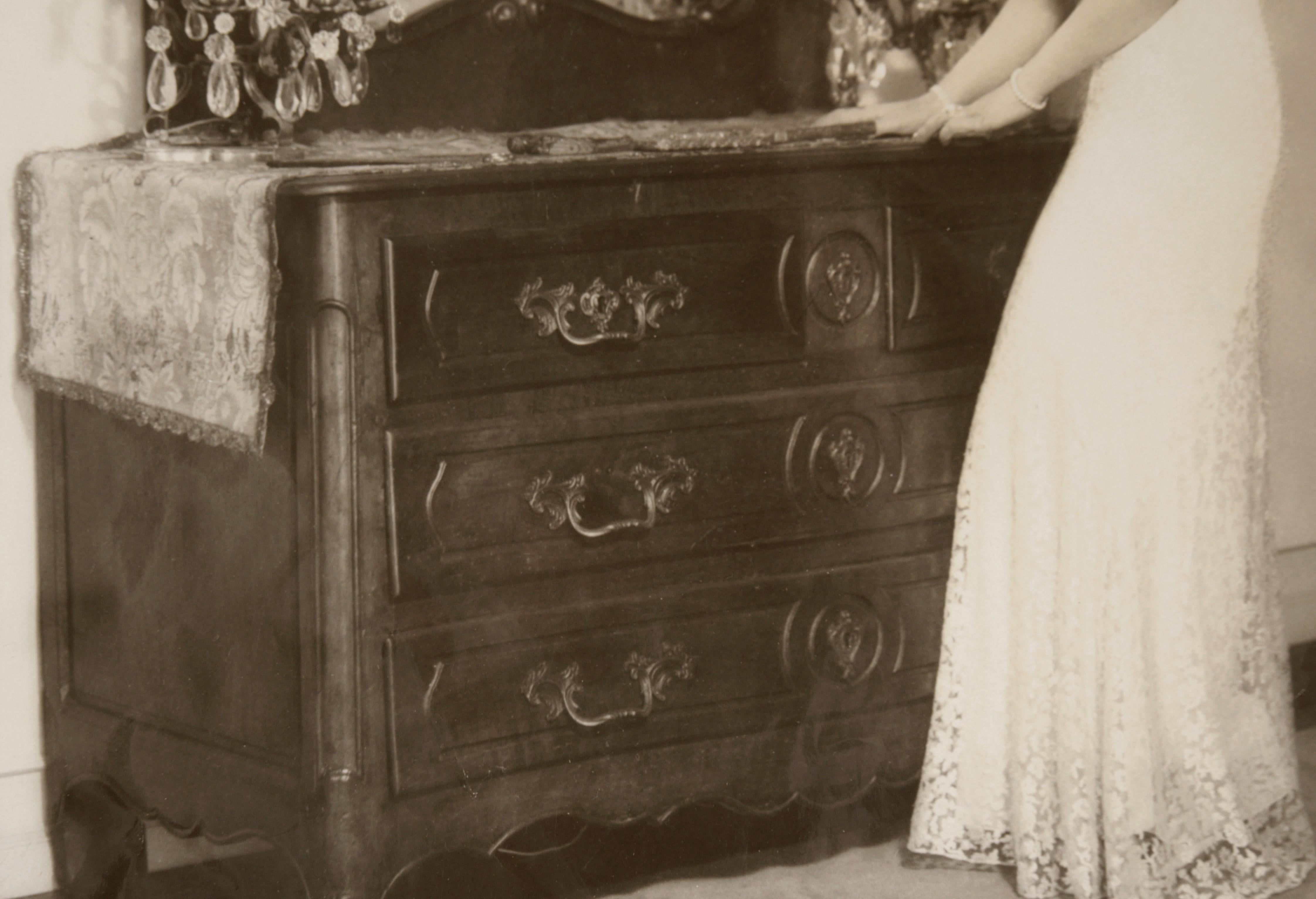 Mary Pickford Standing by a Mirrored Dresser - B&W Photo - Photorealist Photograph by Unknown
