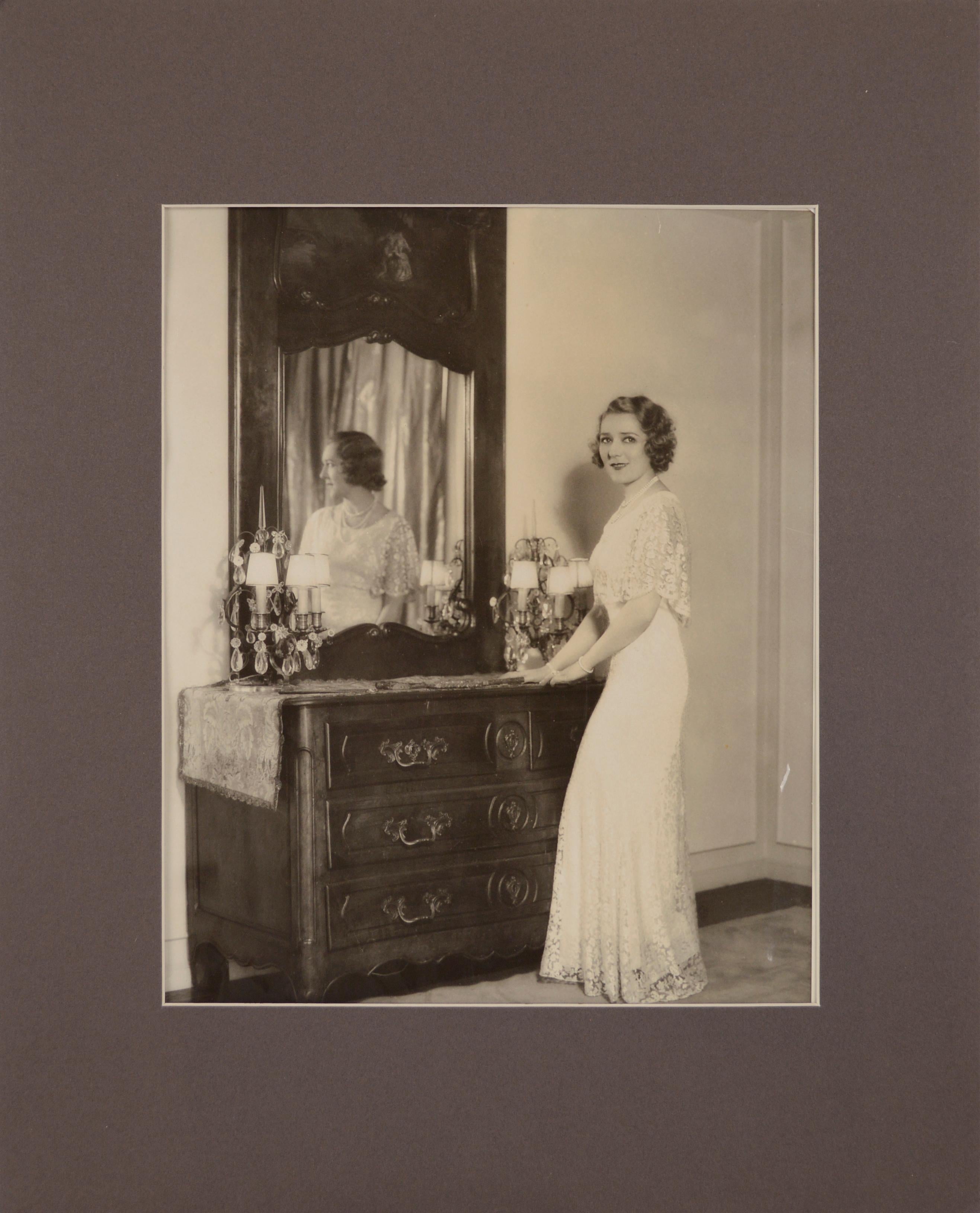 Unknown Figurative Photograph - Mary Pickford Standing by a Mirrored Dresser - B&W Photo