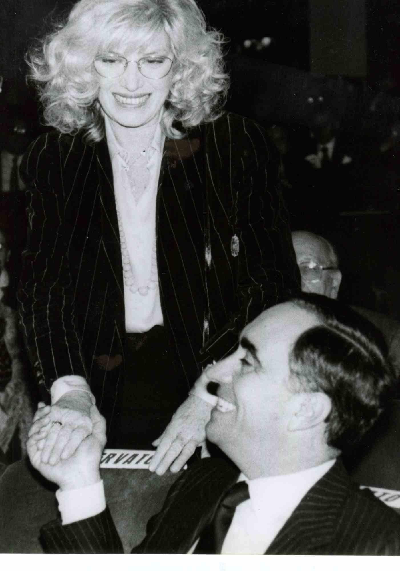 Unknown Black and White Photograph - Monica Vitti and Franco Carraro - Vintage b/w Photo - 1980s