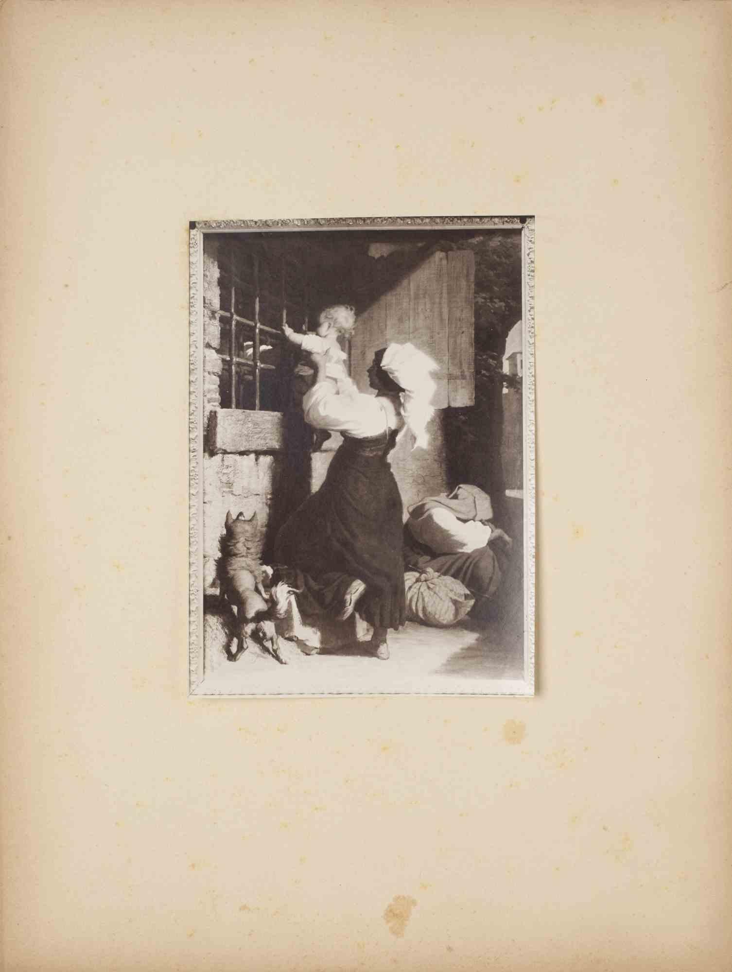 Figurative Photograph Unknown - Mère et enfant - Photographie vintage, années 1930