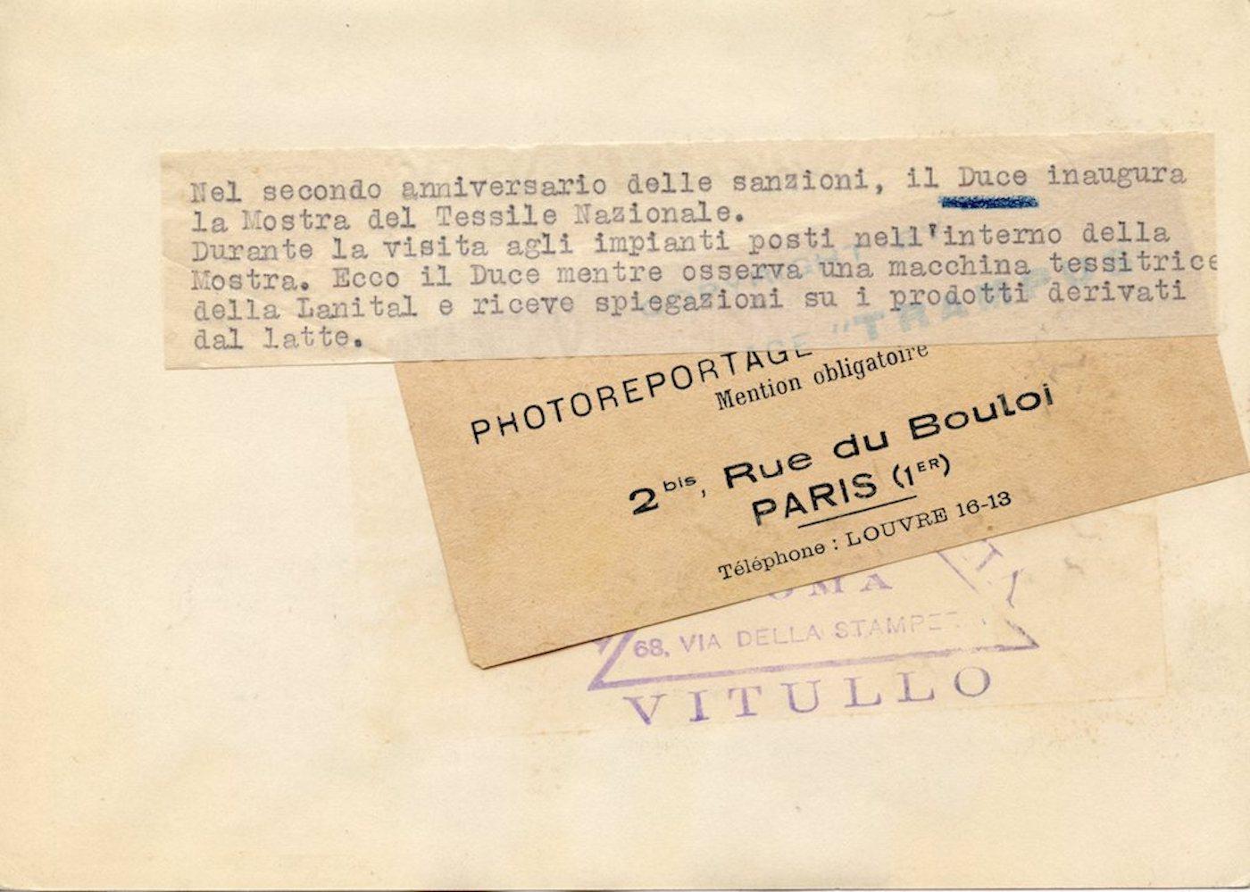 Mussolini during the International Textile Exhibition - Vintage Photo - 1937 - Photograph by Unknown