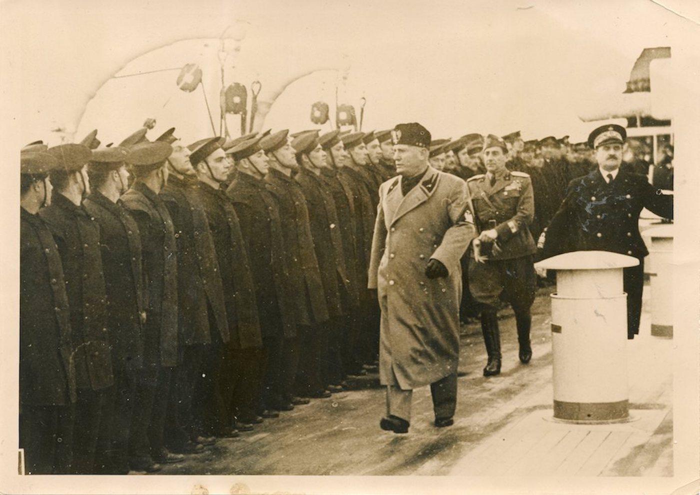 Unknown Black and White Photograph - Mussolini Visits the Sailors - Vintage Photograph 1937