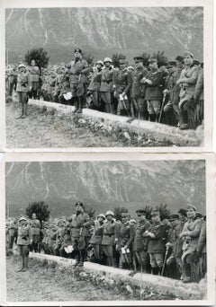 Mussolini With Officers  - Pair of Vintage Photos 1935