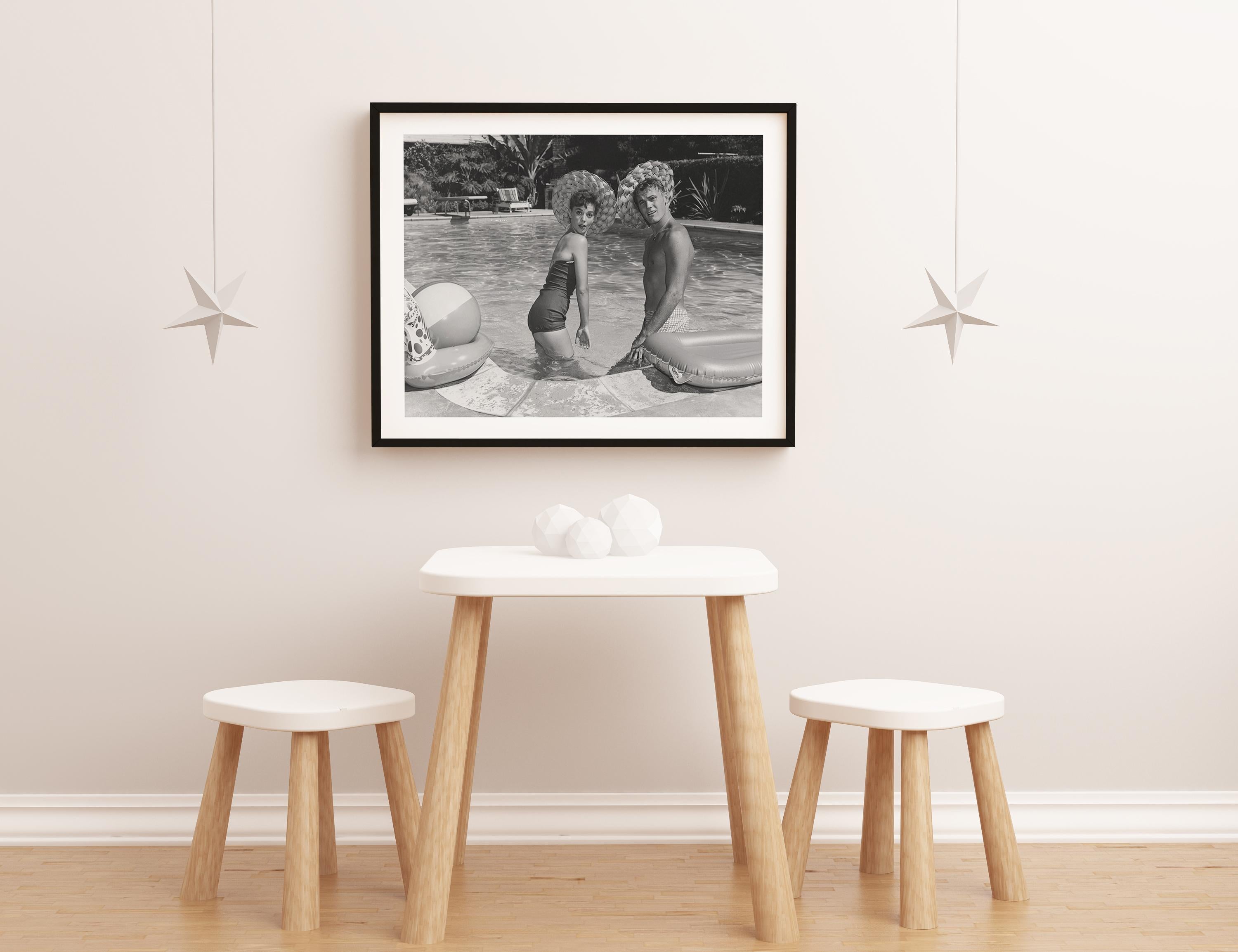 Natalie Wood and Tab Hunter in Swimming Pool Fine Art Print - Gray Portrait Photograph by Unknown