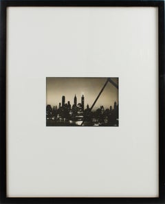 New York City by Night, circa 1950, Silver Gelatin B and W Photography Framed