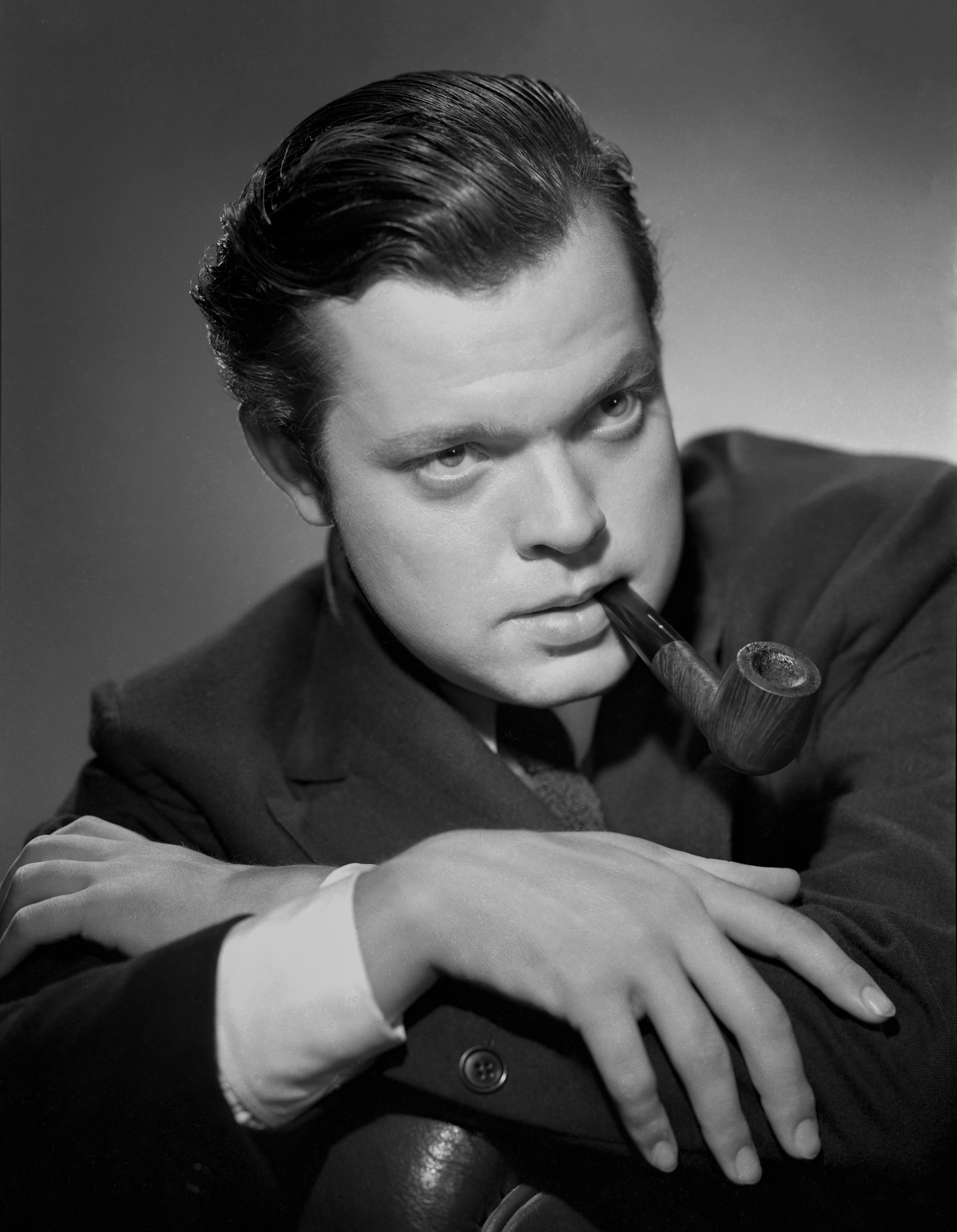 Unknown Black and White Photograph - Orson Welles Dramatic Portrait with Pipe Movie Star News Fine Art Print