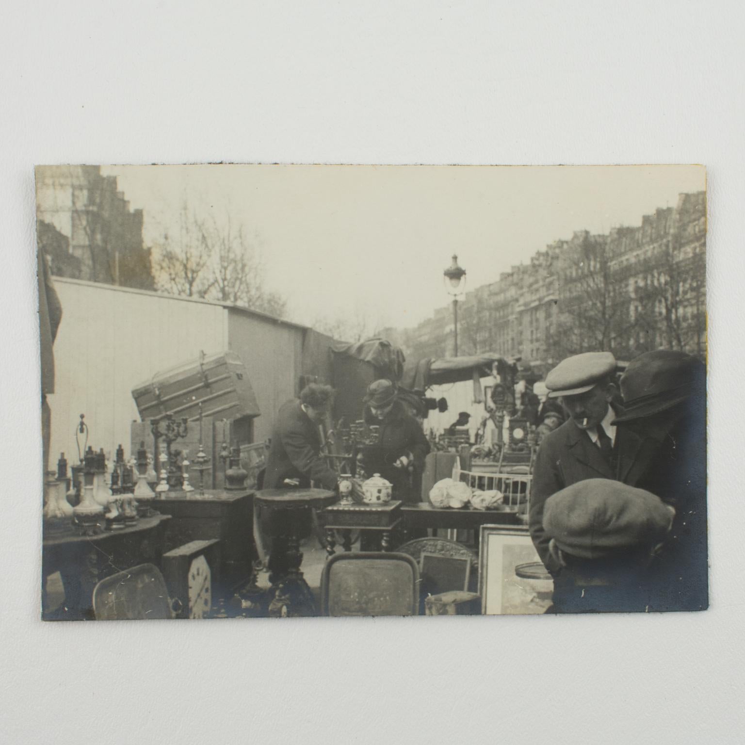 Outdoor Antique Show in Paris  - Silver Gelatin Black and White Photograph - Gray Landscape Photograph by Unknown